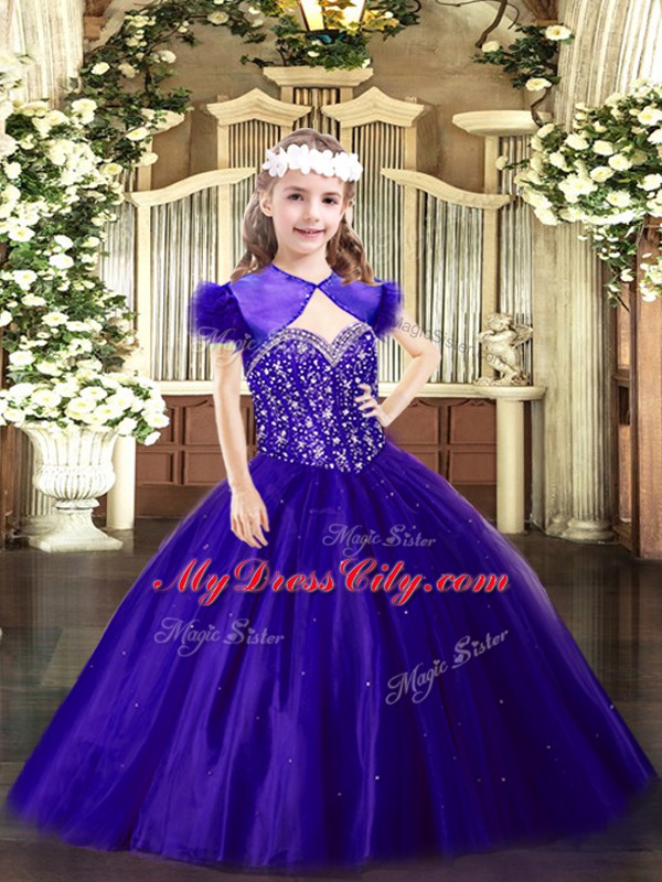 Purple Sleeveless Tulle Lace Up Pageant Dress for Teens for Party and Quinceanera