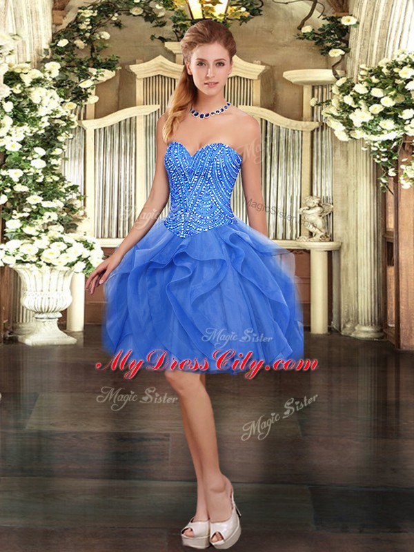 Blue Sweetheart Neckline Ruffles Quinceanera Gown Sleeveless Lace Up