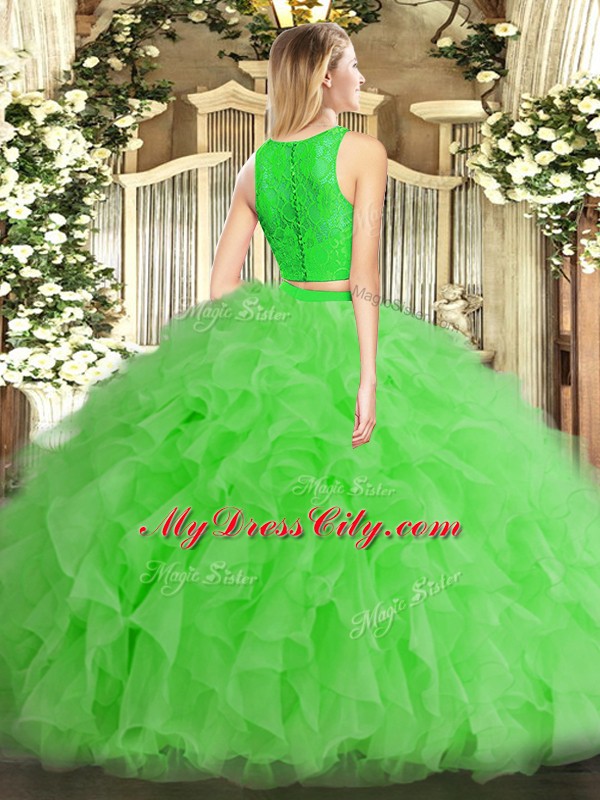 New Style Yellow Green Sleeveless Floor Length Ruffles Zipper Quinceanera Gowns