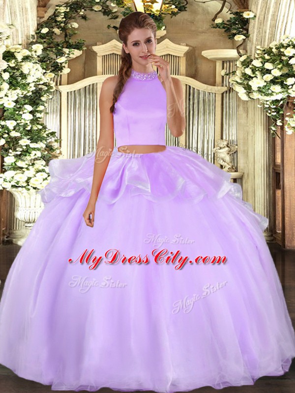 Halter Top Sleeveless Organza 15th Birthday Dress Beading Backless