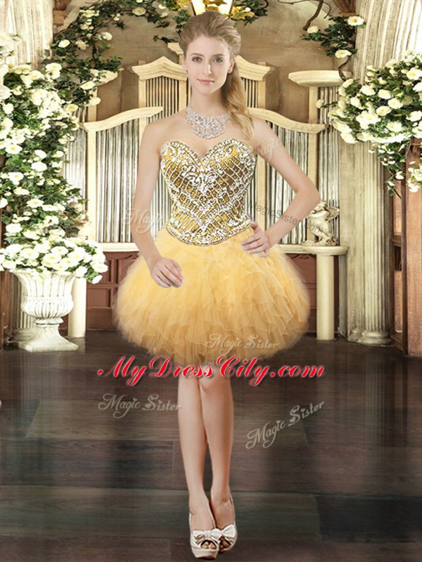 Colorful Gold Lace Up Sweetheart Beading and Ruffles Vestidos de Quinceanera Tulle Sleeveless