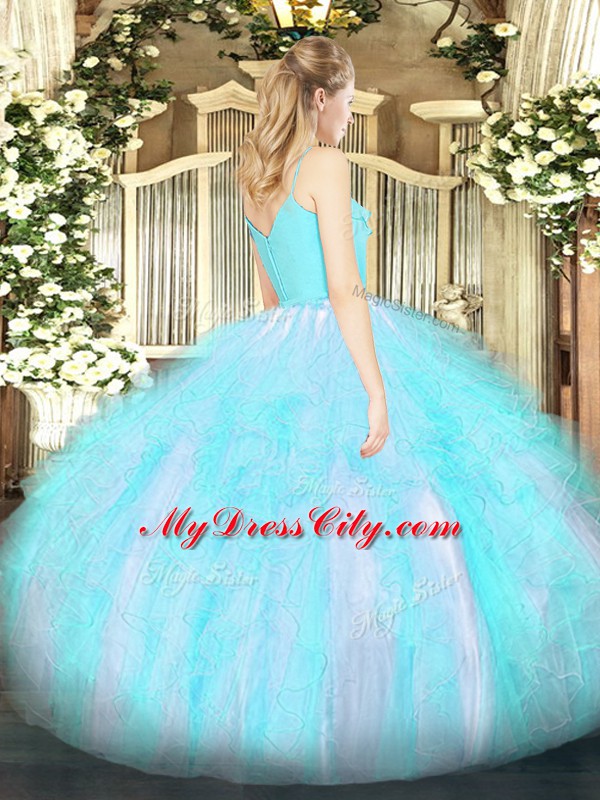 Excellent Organza Spaghetti Straps Sleeveless Zipper Ruffles Sweet 16 Quinceanera Dress in Apple Green