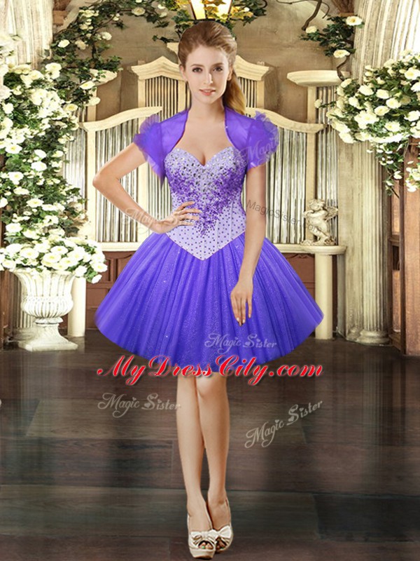 Lavender Sleeveless Tulle Lace Up for Prom and Party