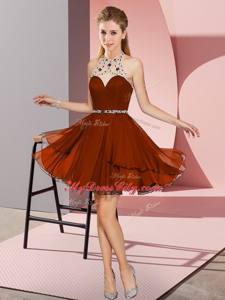 Delicate Rust Red Evening Dress Prom and Party with Beading Sweetheart Sleeveless Zipper