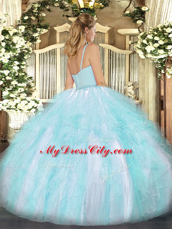 Romantic Lavender Tulle Zipper Sweet 16 Quinceanera Dress Sleeveless Floor Length Beading and Ruffles