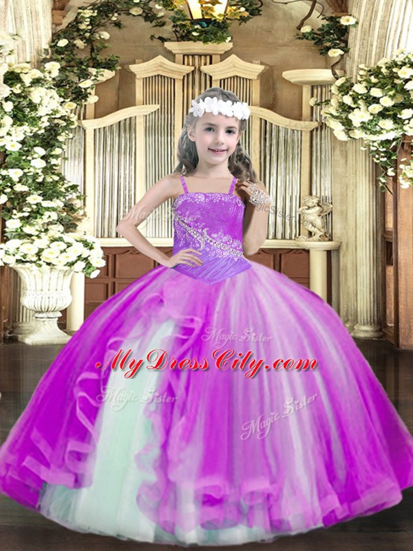 Attractive Straps Sleeveless Tulle Child Pageant Dress Beading Lace Up