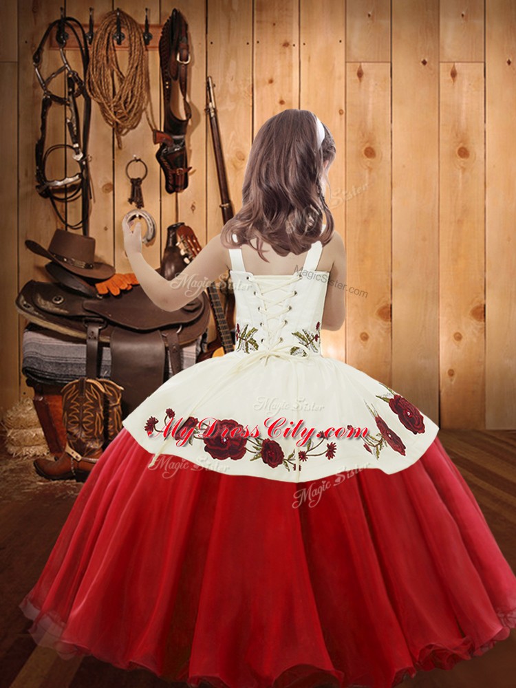 Sleeveless Embroidery Lace Up Girls Pageant Dresses