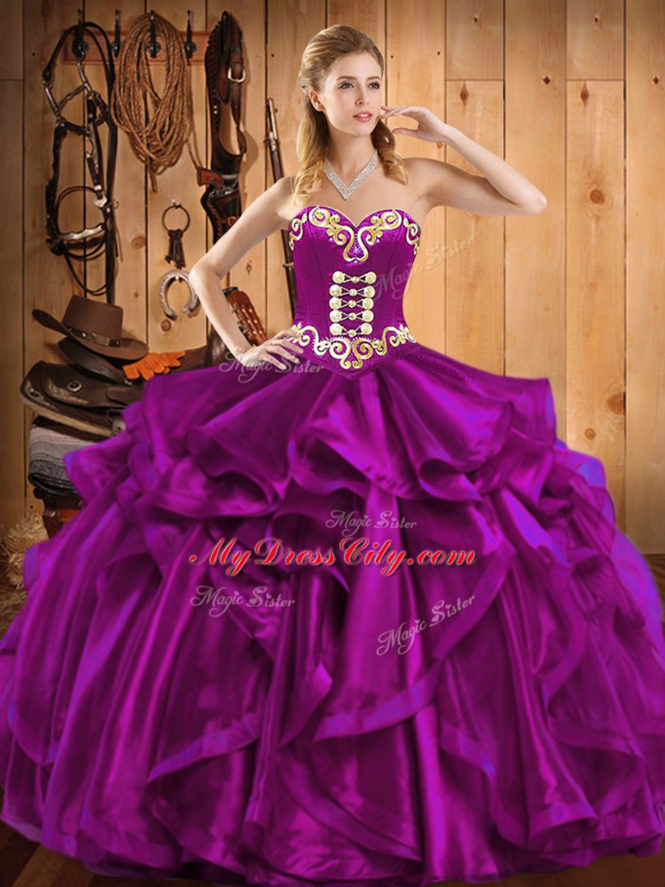 Exceptional Sweetheart Sleeveless Lace Up Ball Gown Prom Dress Fuchsia Organza