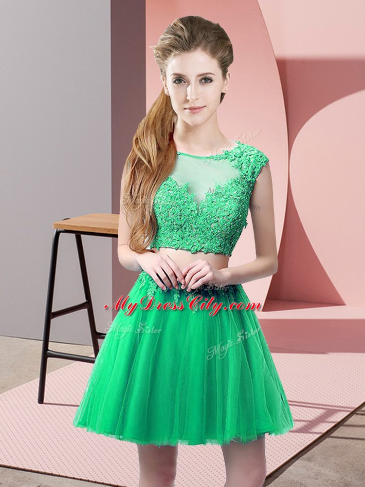 Mini Length Turquoise Evening Dress Scoop Sleeveless Zipper