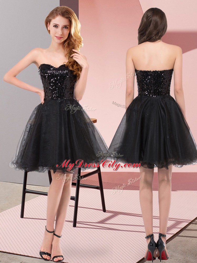 Customized Black Sweetheart Zipper Sequins Prom Dresses Sleeveless