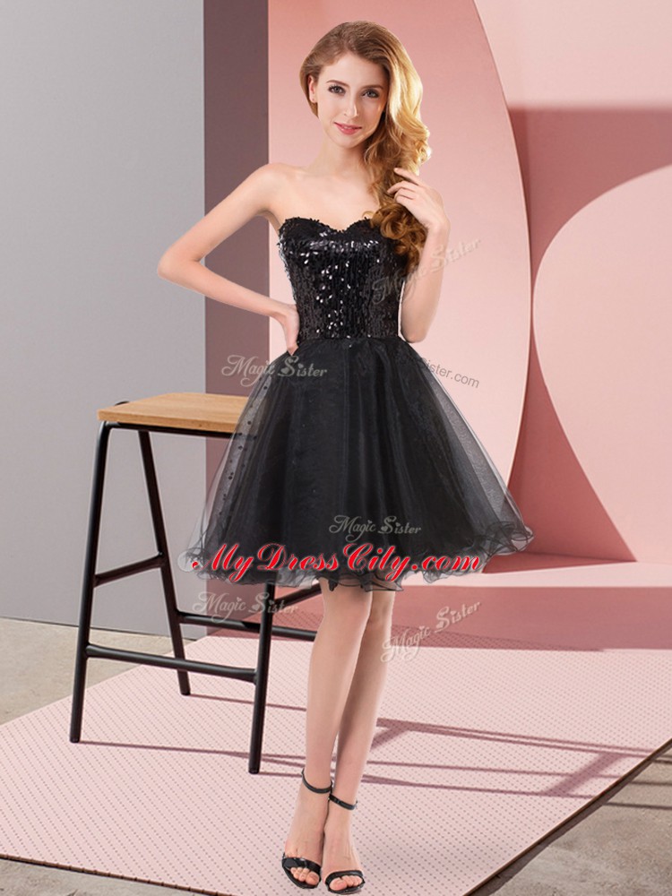 Customized Black Sweetheart Zipper Sequins Prom Dresses Sleeveless