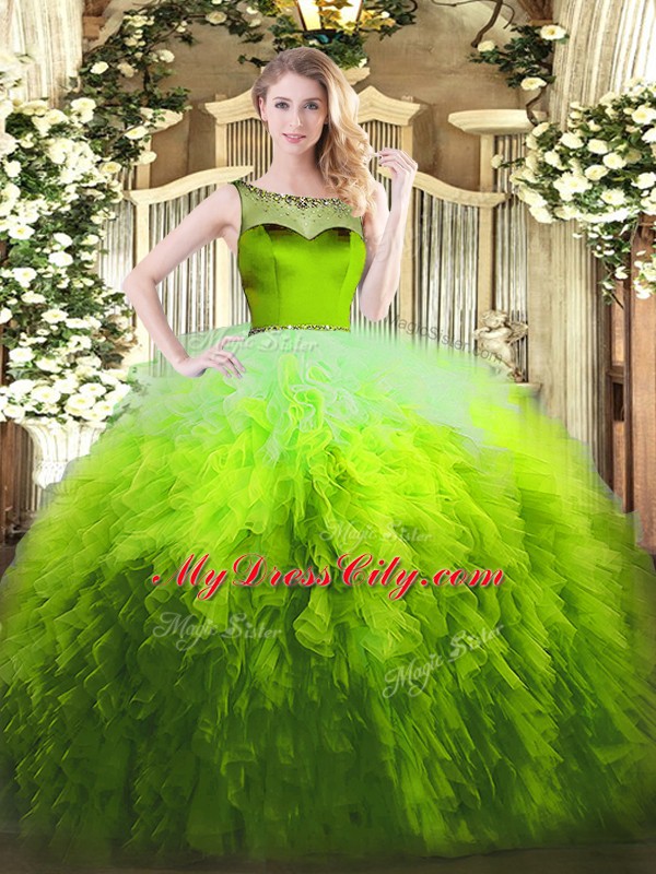 Comfortable Ball Gowns Quinceanera Gown Multi-color Scoop Tulle Sleeveless Floor Length Zipper