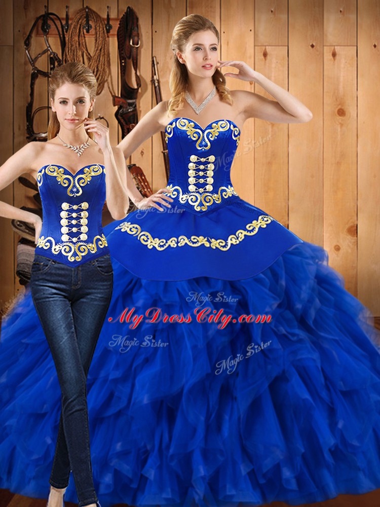 Glittering Floor Length Ball Gowns Sleeveless Blue Quince Ball Gowns Lace Up