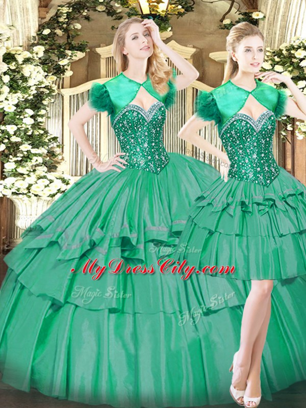 Turquoise Sleeveless Floor Length Beading and Ruffled Layers Lace Up 15 Quinceanera Dress