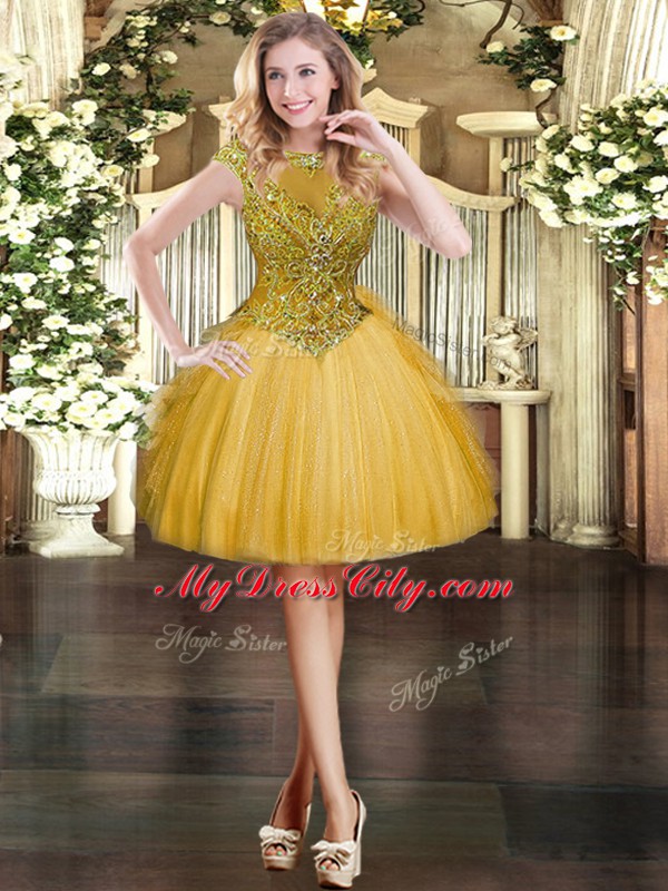 Affordable Gold Sleeveless Tulle Zipper Quinceanera Dresses for Military Ball and Sweet 16 and Quinceanera