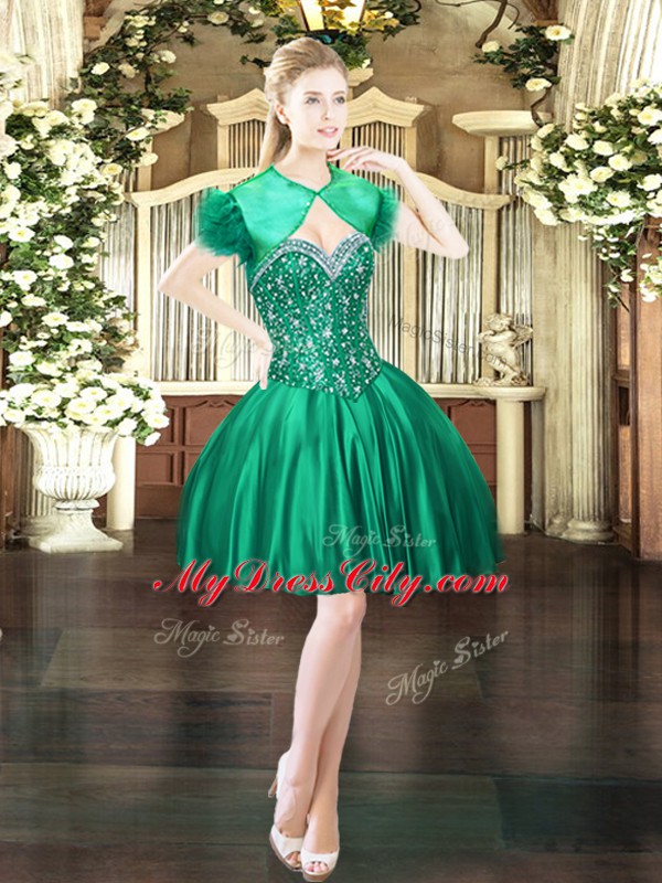 Sumptuous Dark Green Sleeveless Satin Lace Up Prom Evening Gown for Prom and Party