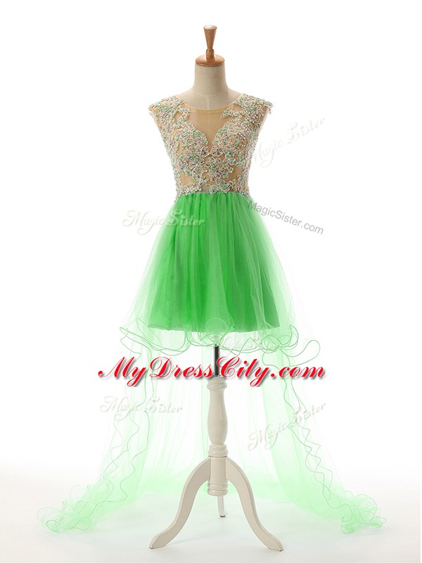 Scoop Sleeveless Backless Prom Dress Green Tulle