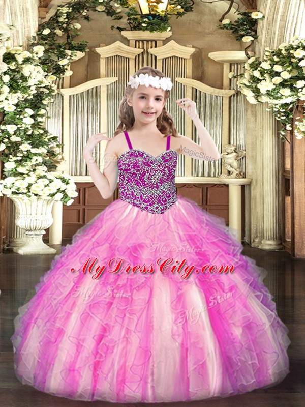 Amazing Sleeveless Lace Up Floor Length Beading and Ruffles Little Girls Pageant Dress Wholesale