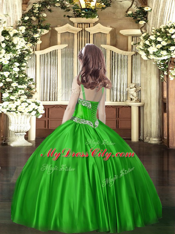 Beading Pageant Gowns For Girls Olive Green Lace Up Sleeveless Floor Length