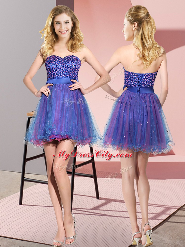 Tulle Sweetheart Sleeveless Lace Up Beading and Sequins Damas Dress in Multi-color