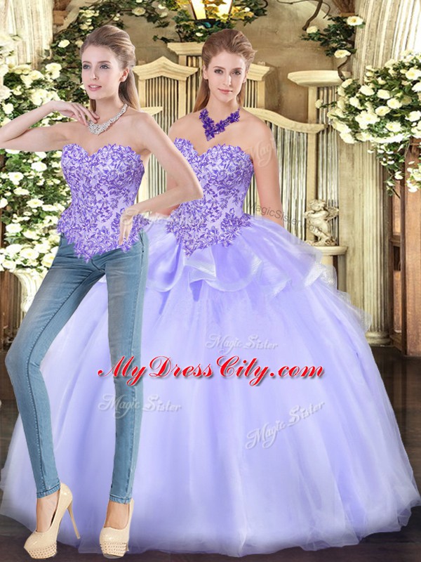 Decent Organza Sleeveless Floor Length Vestidos de Quinceanera and Appliques