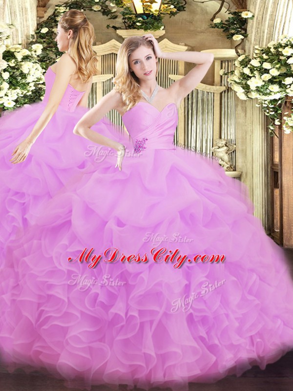 Floor Length Lilac Quinceanera Dress Sweetheart Sleeveless Lace Up