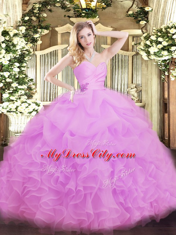 Floor Length Lilac Quinceanera Dress Sweetheart Sleeveless Lace Up