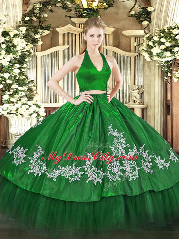 Hot Selling Floor Length Two Pieces Sleeveless Green Vestidos de Quinceanera Zipper