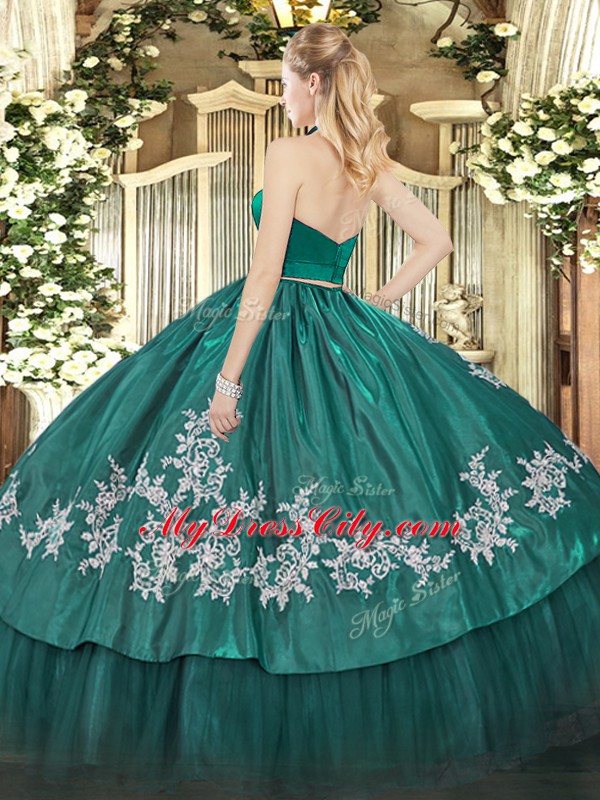 Hot Selling Floor Length Two Pieces Sleeveless Green Vestidos de Quinceanera Zipper