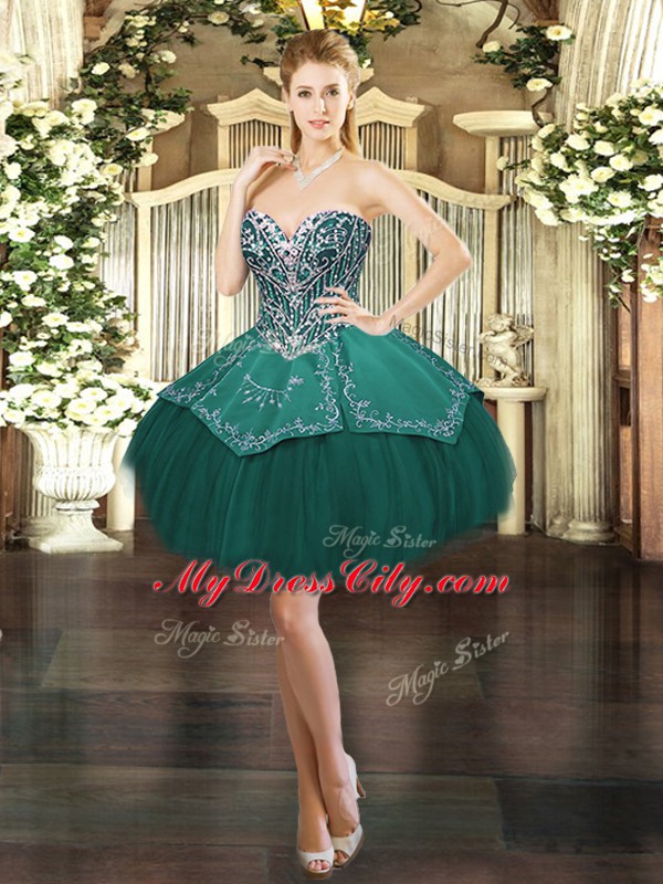 Chic Floor Length Dark Green Quinceanera Gown Sweetheart Sleeveless Lace Up