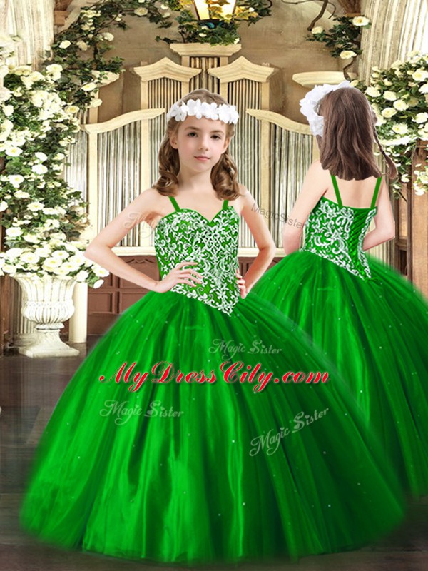 Perfect Tulle Sweetheart Sleeveless Lace Up Beading Quince Ball Gowns in Green