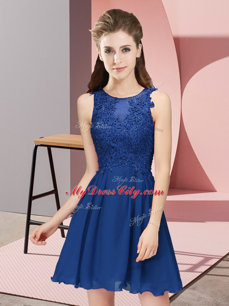 Designer Mini Length Zipper Quinceanera Court Dresses Blue for Prom and Party and Wedding Party with Appliques