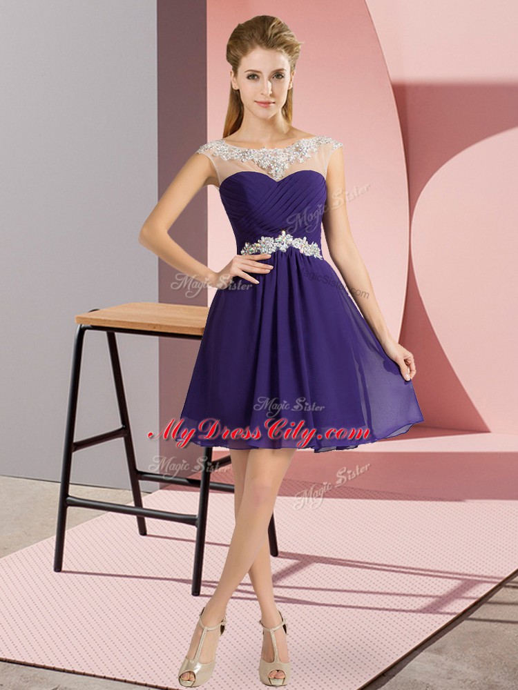 Clearance Purple Scoop Neckline Beading Dress for Prom Cap Sleeves Lace Up