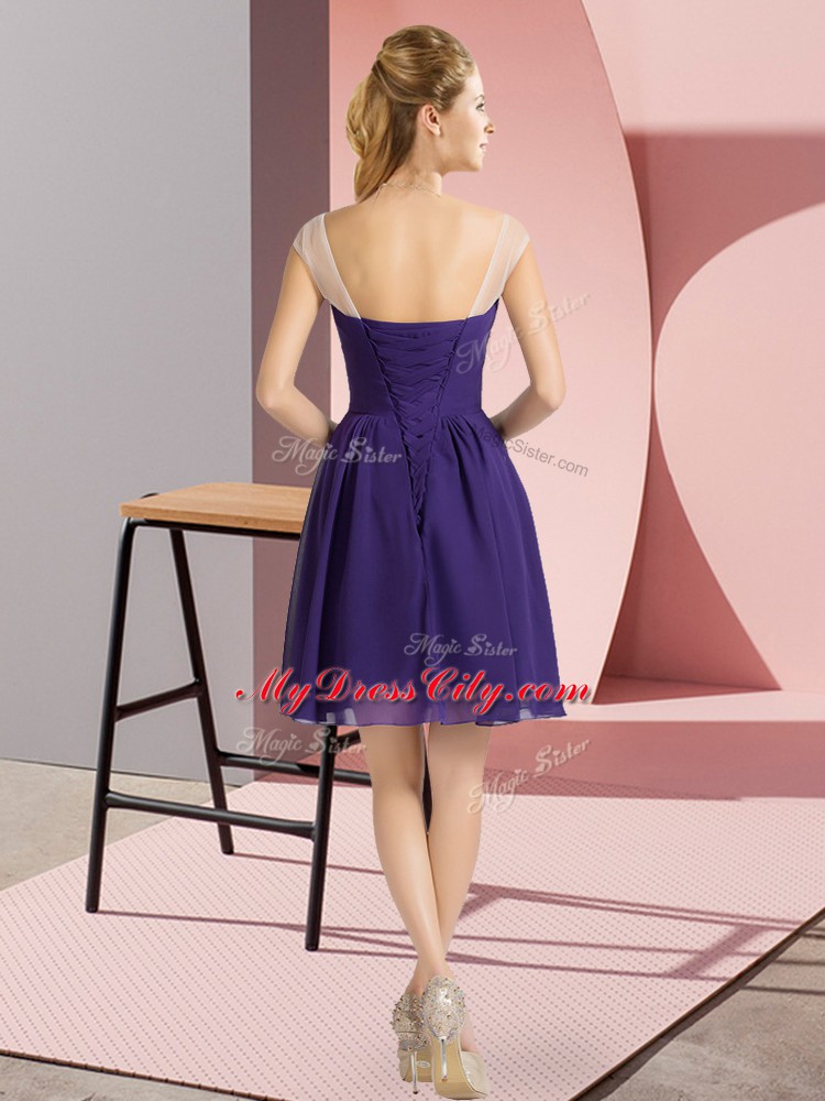 Clearance Purple Scoop Neckline Beading Dress for Prom Cap Sleeves Lace Up