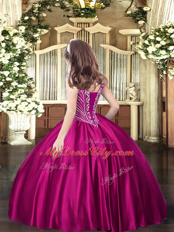 Top Selling V-neck Sleeveless Lace Up Little Girls Pageant Dress Purple Satin