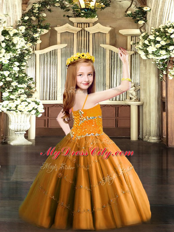 Perfect Sleeveless Beading Lace Up Little Girls Pageant Dress Wholesale