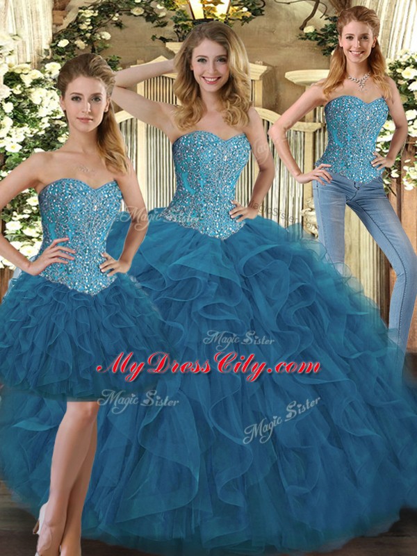 Sleeveless Lace Up Floor Length Beading and Ruffles Quinceanera Gowns