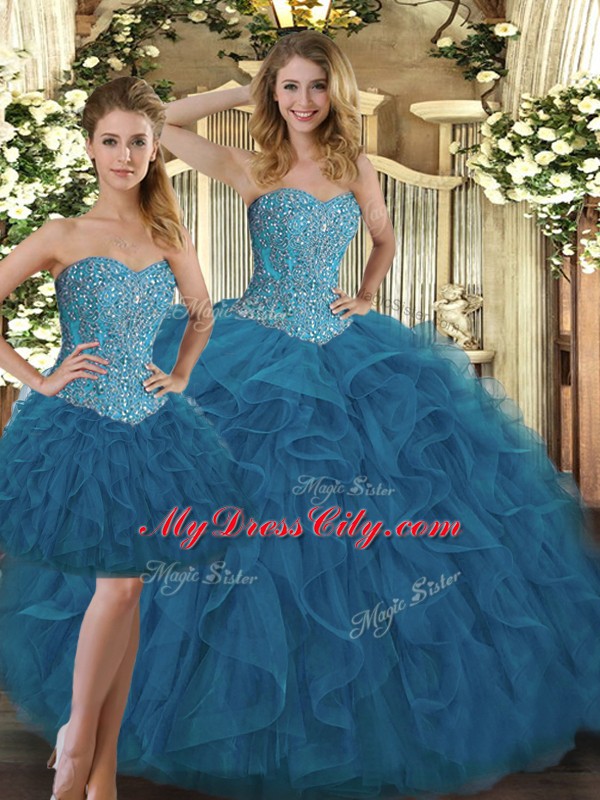 Sleeveless Lace Up Floor Length Beading and Ruffles Quinceanera Gowns