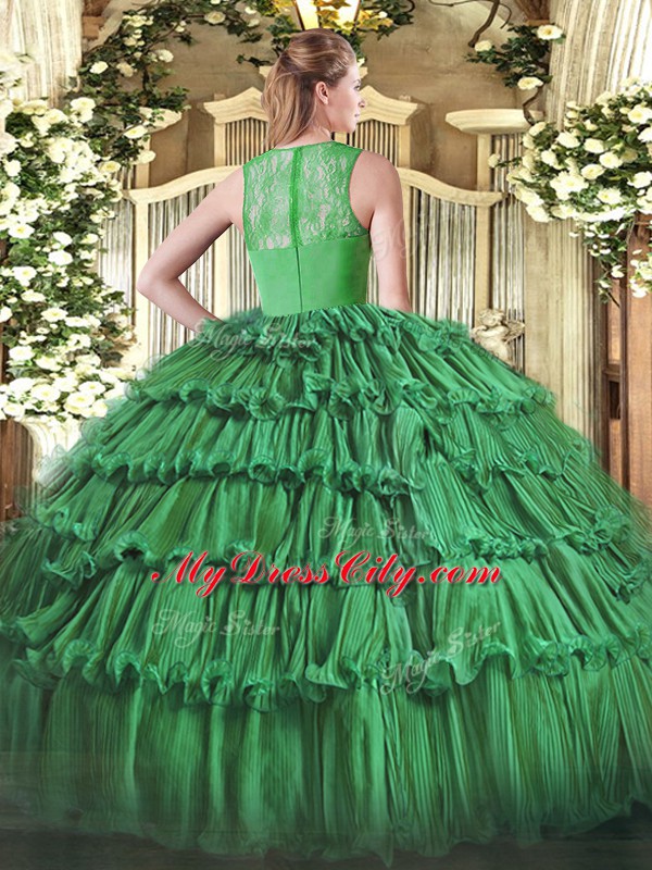 Perfect Dark Green Organza Zipper Straps Sleeveless Floor Length Sweet 16 Dresses Ruffled Layers