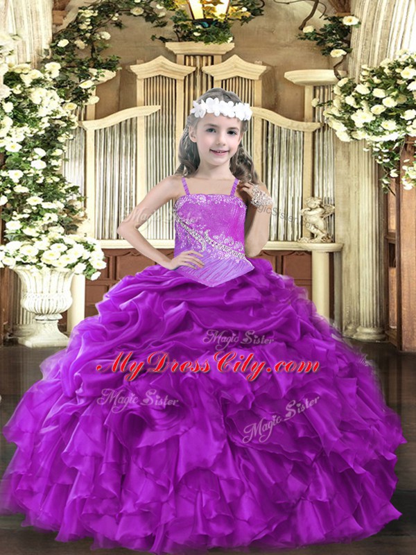 Stylish Straps Sleeveless Lace Up Custom Made Pageant Dress Purple Organza