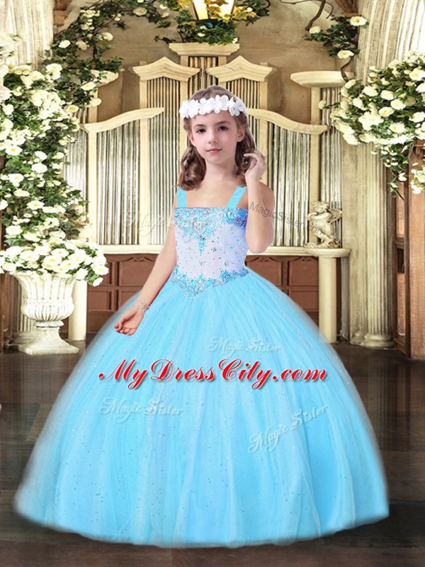 Lovely Aqua Blue Sleeveless Beading Floor Length Pageant Dress Wholesale