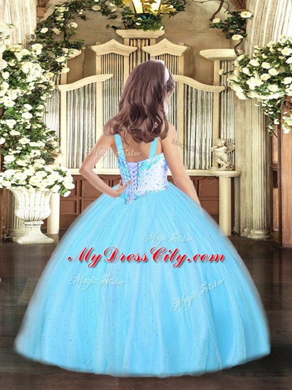 Lovely Aqua Blue Sleeveless Beading Floor Length Pageant Dress Wholesale