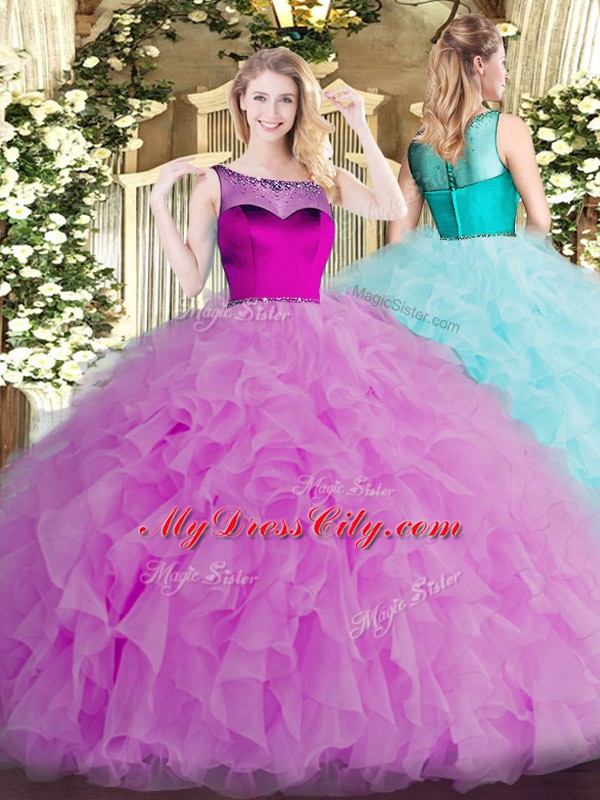 Customized Lilac Quinceanera Dresses Sweet 16 and Quinceanera with Beading and Ruffles Scoop Sleeveless Zipper