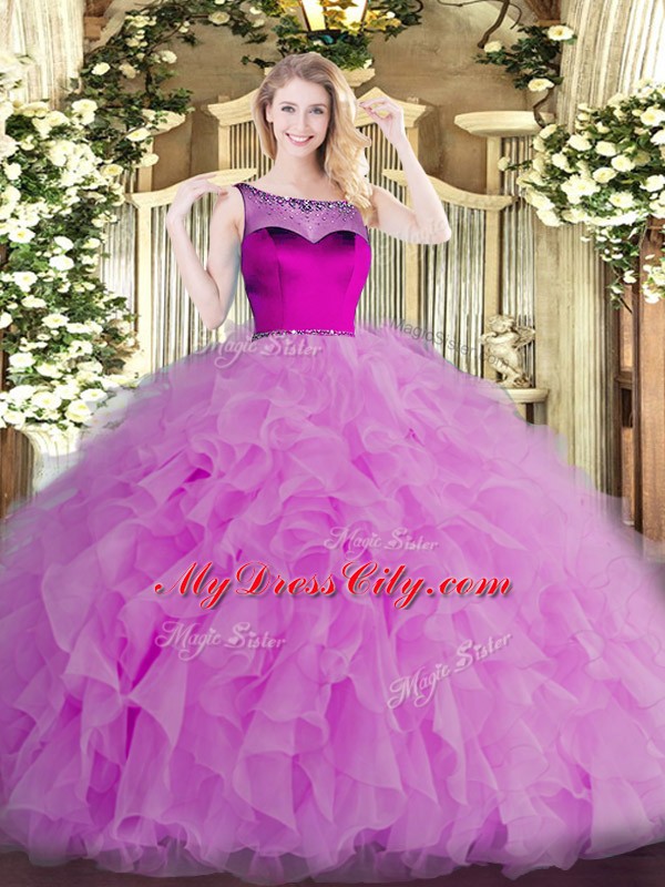 Customized Lilac Quinceanera Dresses Sweet 16 and Quinceanera with Beading and Ruffles Scoop Sleeveless Zipper