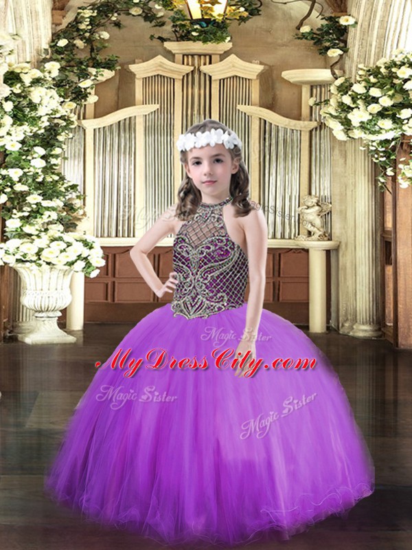 Dazzling Floor Length Ball Gowns Sleeveless Eggplant Purple High School Pageant Dress Lace Up