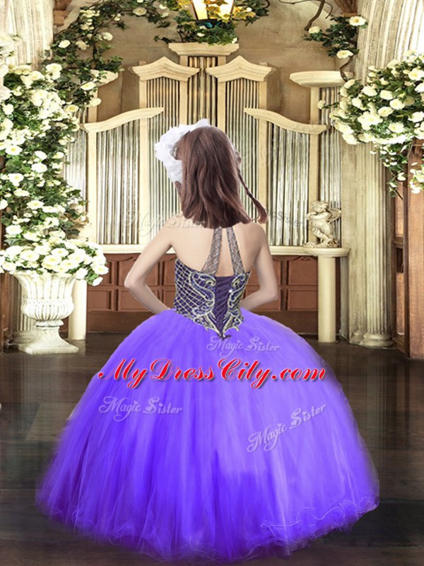 Dazzling Floor Length Ball Gowns Sleeveless Eggplant Purple High School Pageant Dress Lace Up