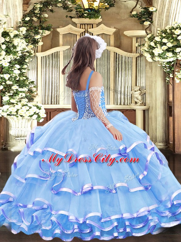 Organza Sleeveless Floor Length High School Pageant Dress and Beading and Ruffled Layers