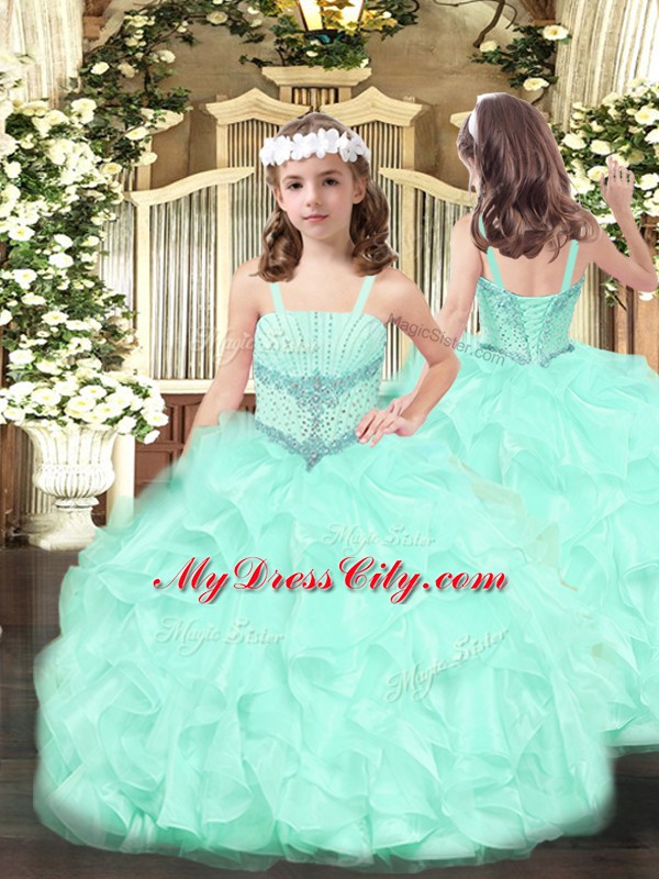 Apple Green Ball Gowns Beading and Ruffles Pageant Dresses Lace Up Organza Sleeveless Floor Length