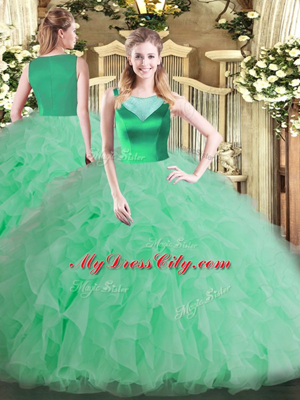 Artistic Apple Green Sweet 16 Quinceanera Dress Sweet 16 and Quinceanera with Beading and Ruffles Scoop Sleeveless Side Zipper