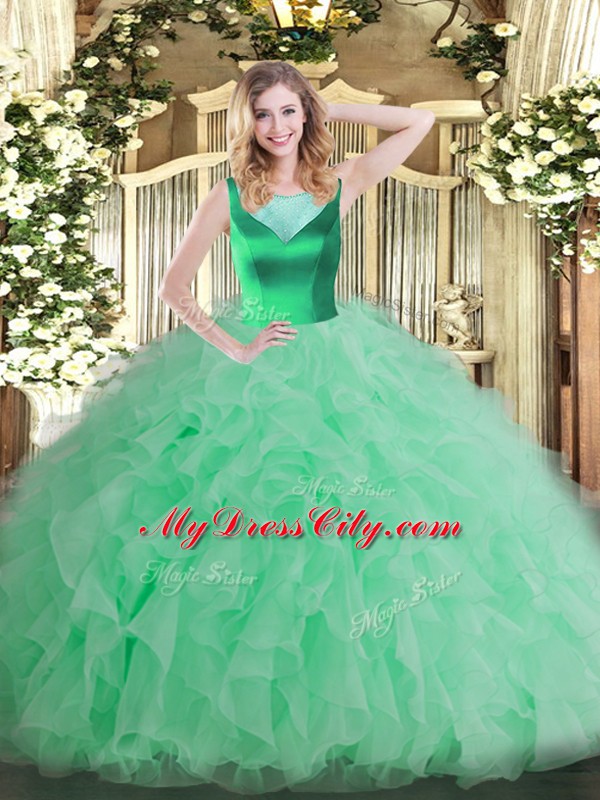 Artistic Apple Green Sweet 16 Quinceanera Dress Sweet 16 and Quinceanera with Beading and Ruffles Scoop Sleeveless Side Zipper